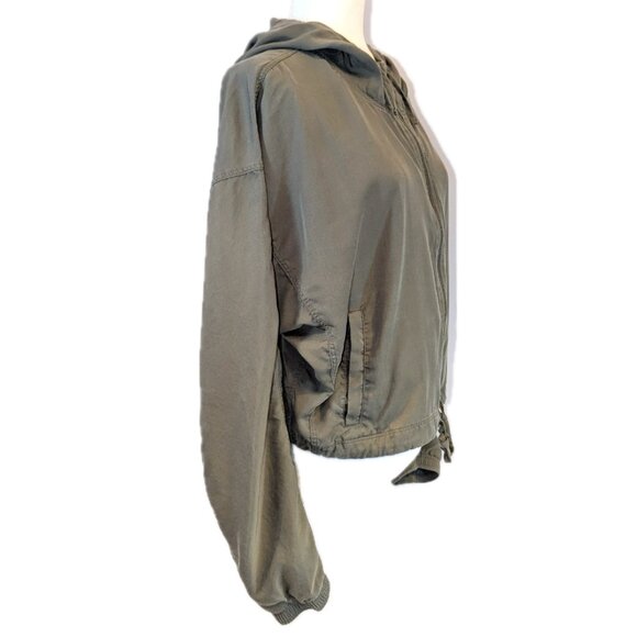 Abercrombie & Fitch | Olive Green Lightweight Crop Hooded Utility Jacket Large - Picture 3 of 15